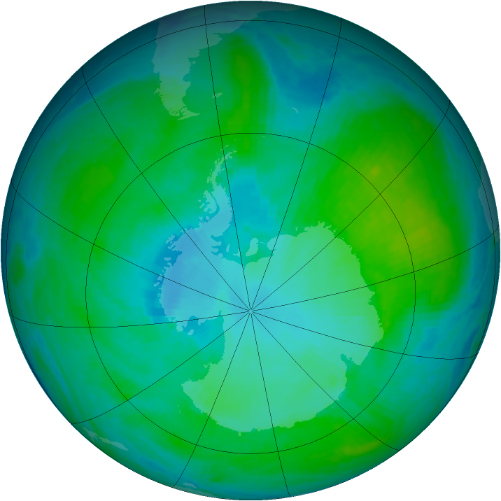 Antarctic ozone map for 11 January 2001